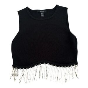 Forever 21 Black Crop Top with Gem Fringe Accents